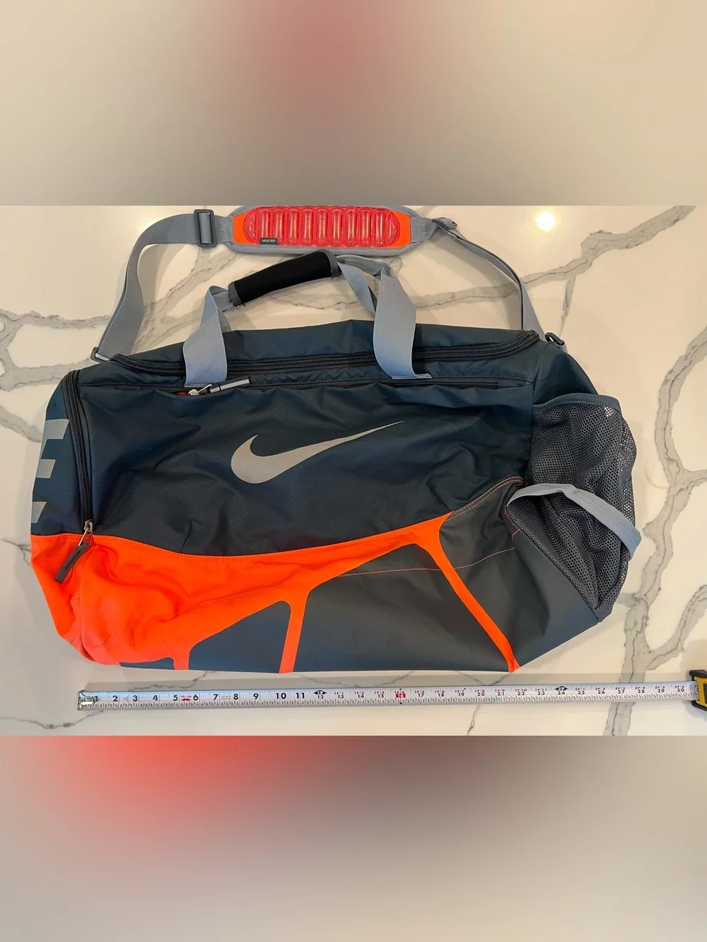 Nike Mens Steel grey and Neon Orange Sports Duffel Bag with Gray Straps